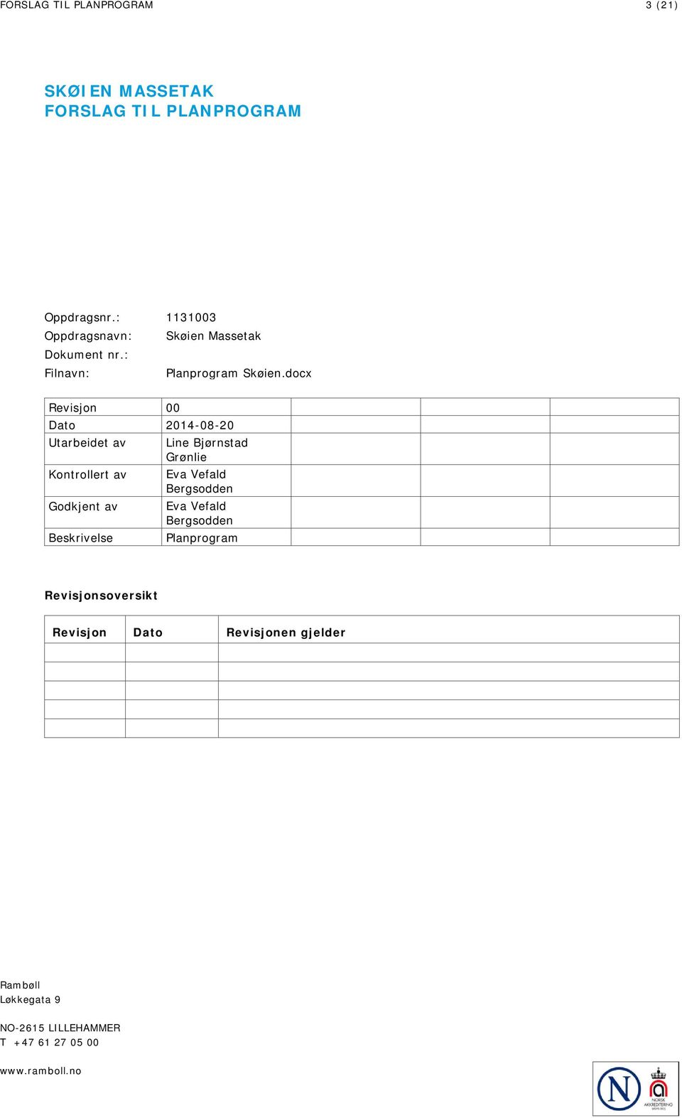 docx Revisjon 00 Dato 2014-08-20 Utarbeidet av Line Bjørnstad Grønlie Kontrollert av Eva Vefald Bergsodden