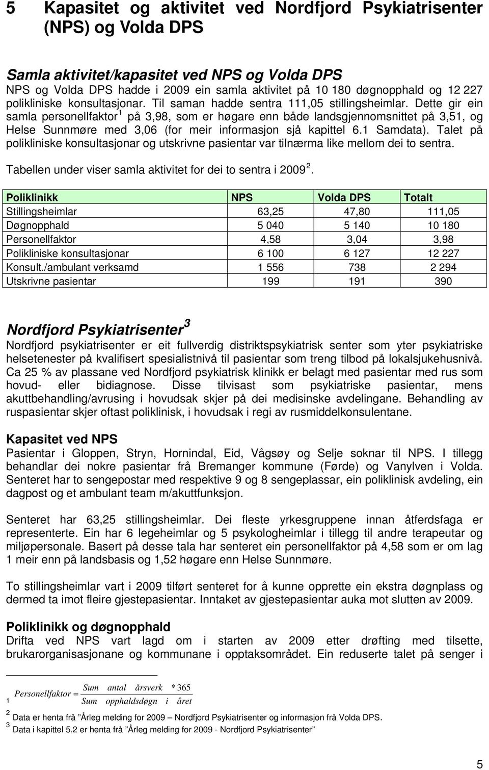 Dette gir ein samla personellfaktor 1 på 3,98, som er høgare enn både landsgjennomsnittet på 3,51, og Helse Sunnmøre med 3,06 (for meir informasjon sjå kapittel 6.1 Samdata).