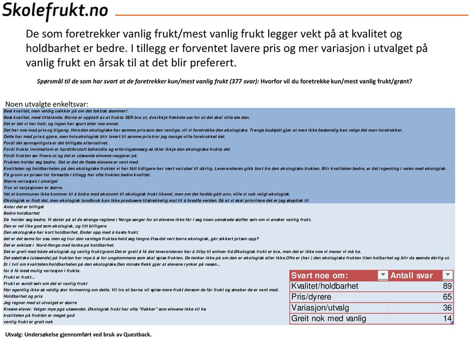 Spørsmål til de som har svart at de foretrekker kun/mest vanlig frukt (377 svar): Hvorfor vil du foretrekke kun/mest vanlig frukt/grønt?