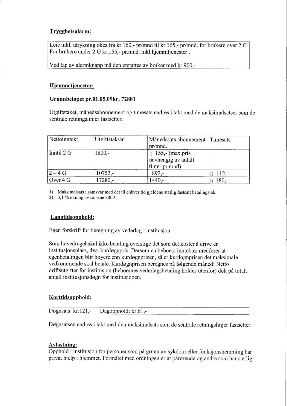 72881 Utgiftstaket, måneds abonnement og timesats endres i takt med de maksimalsatser som de sentrale retningslinjer fastsetter. Nettoinntekt U tgiftstak/ år Månedssats abonnement Timesats pr/mnd.