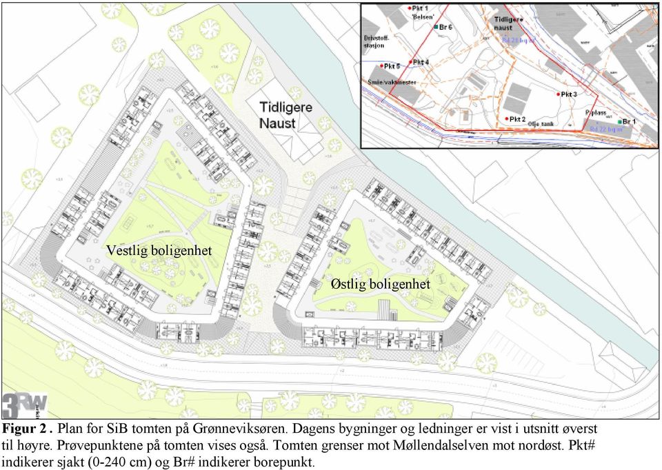 Dagens bygninger og ledninger er vist i utsnitt øverst til høyre.