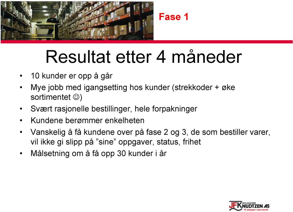 Kundene berømmer enkelheten Vanskelig å få kundene over på fase 2 og 3, de som bestiller