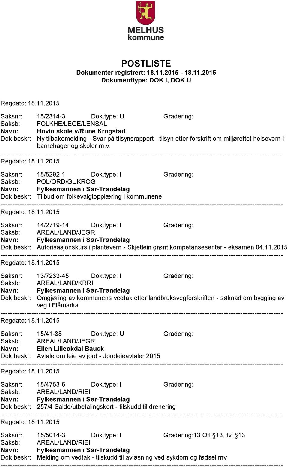 beskr: Tilbud om folkevalgtopplæring i kommunene Saksnr: 14/2719-14 Dok.type: I Gradering: Dok.beskr: Autorisasjonskurs i plantevern - Skjetlein grønt kompetansesenter - eksamen 04.11.