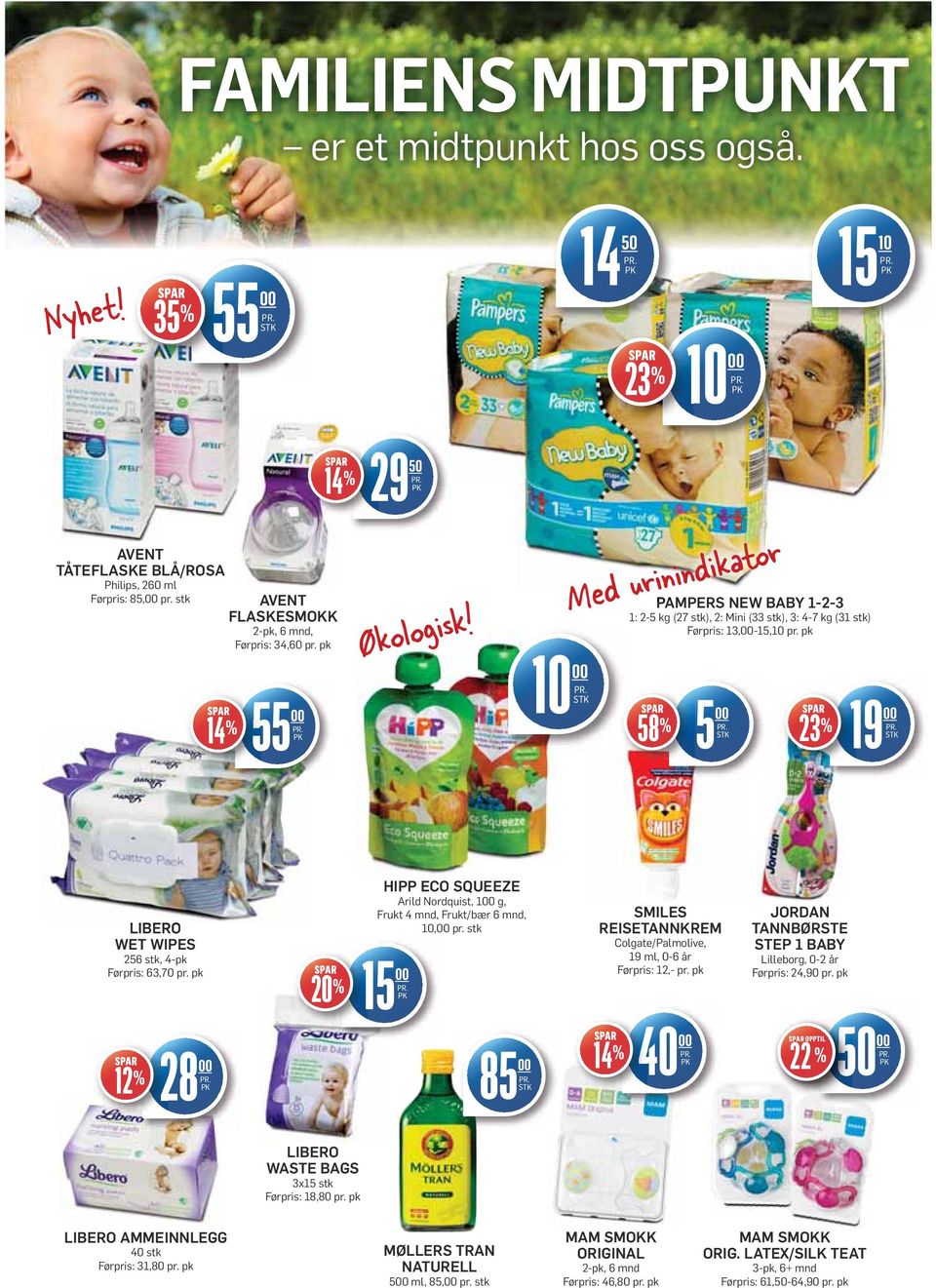 1000 STK Med urinindikator PAMPERS NEW BABY 1-2-3 1: 2-5 kg (27 stk), 2: Mini (33 stk), 3: 4-7 kg (31 stk) Førpris: 13,00-15,10 pr.