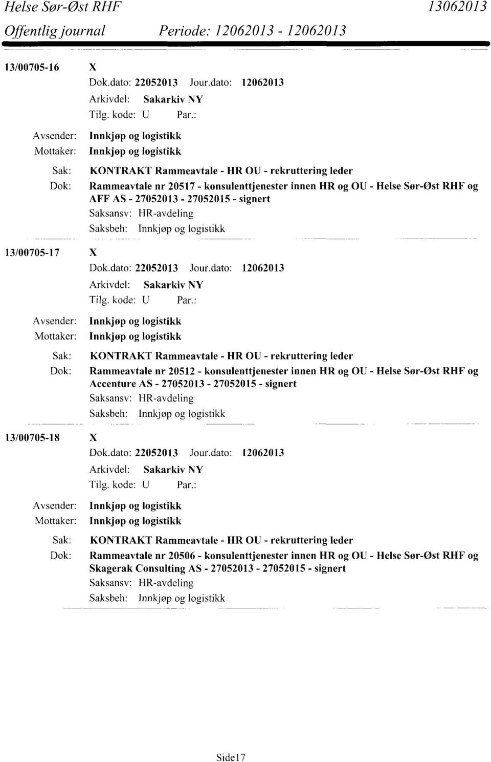 AFF AS - 27052013-27052015 - signert Saksansv: HR-avdeling Innkjøp og logistikk 13/00705-17 X Dok.dato: 22052013 Jour.