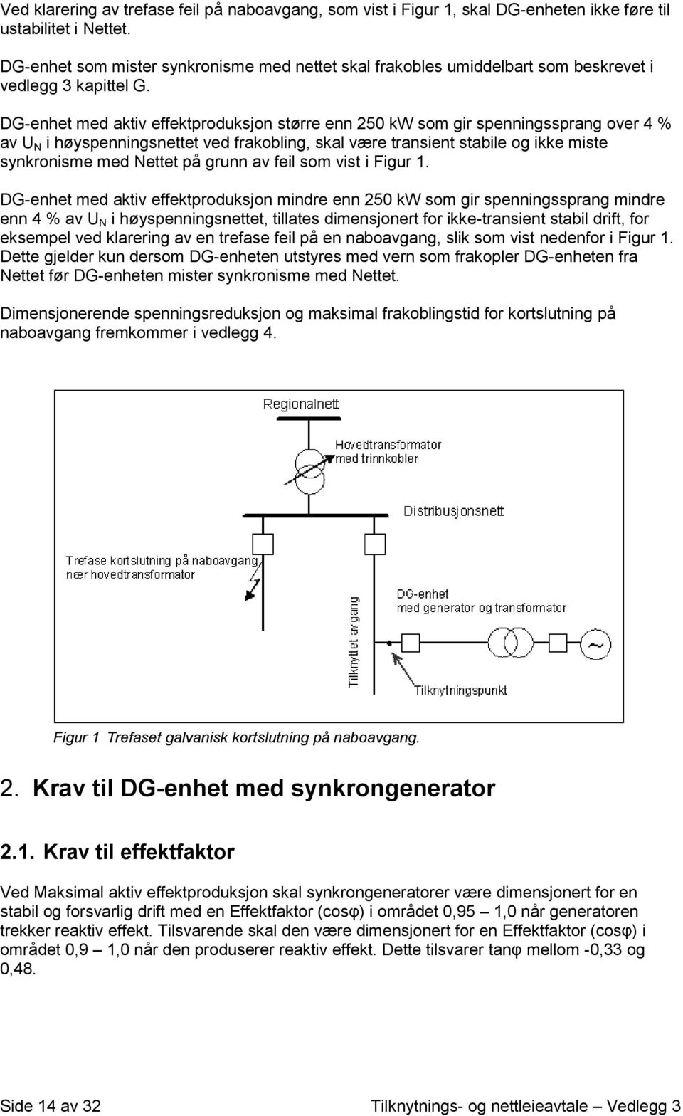 DG-enhet med aktiv effektproduksjon større enn 250 kw som gir spenningssprang over 4 % av U N i høyspenningsnettet ved frakobling, skal være transient stabile og ikke miste synkronisme med Nettet på