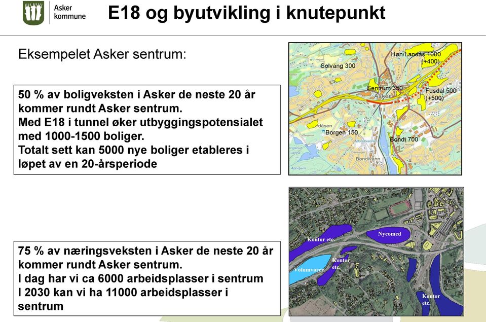 Totalt sett kan 5000 nye boliger etableres i løpet av en 20-årsperiode 75 % av næringsveksten i Asker de