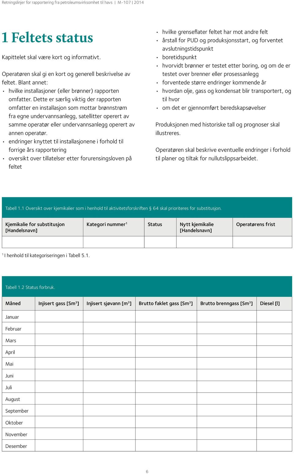 endringer knyttet til installasjonene i forhold til forrige års rapportering oversikt over tillatelser etter forurensingsloven på feltet hvilke grenseflater feltet har mot andre felt årstall for PUD