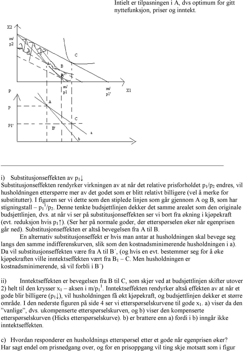 billigere (vel å merke for substitutter). I figuren ser vi dette som den stiplede linjen som går gjennom A og B, som har stigningstall p 1 1 /p 2.