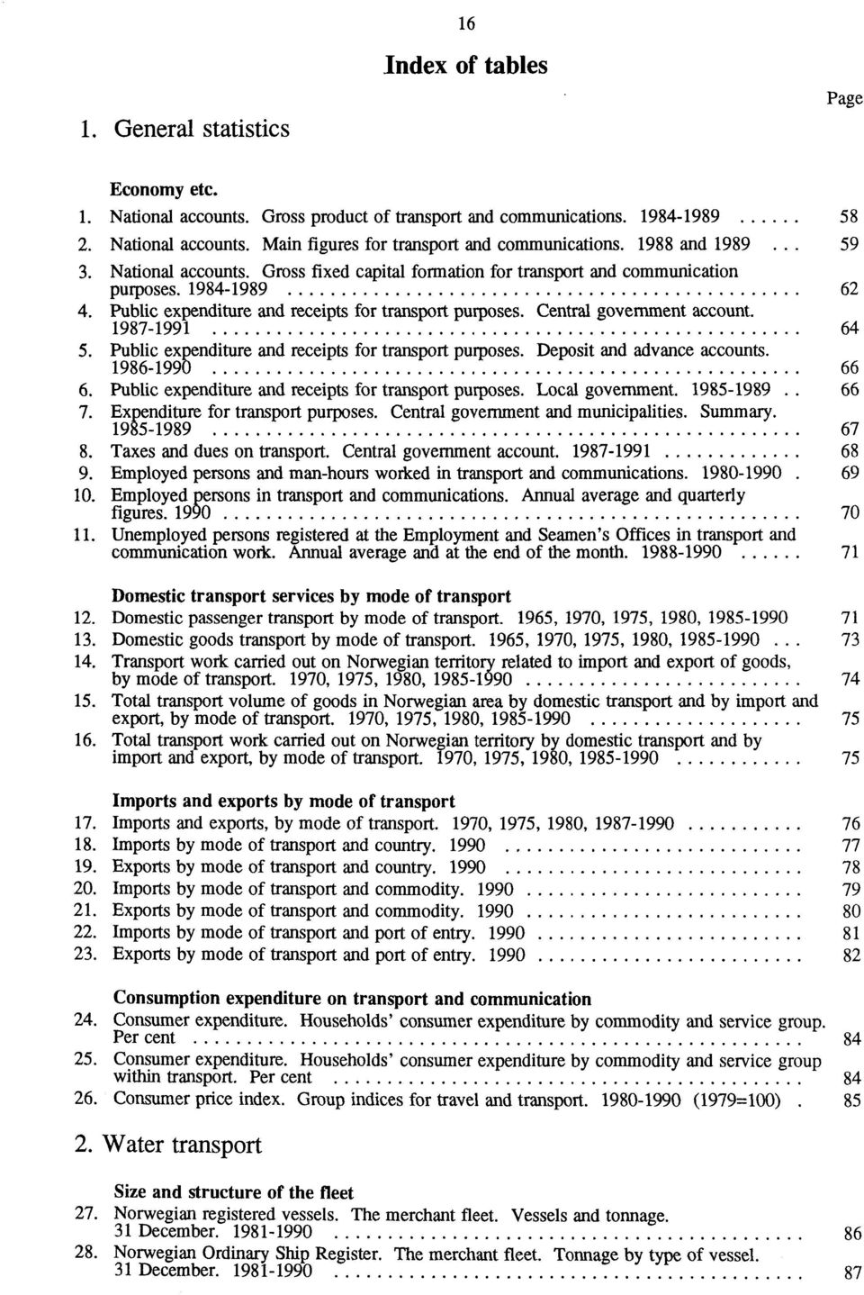 Central government account. 1987-1991 64 5. Public expenditure and receipts for transport purposes. Deposit and advance accounts. 1986-1990 66 6.