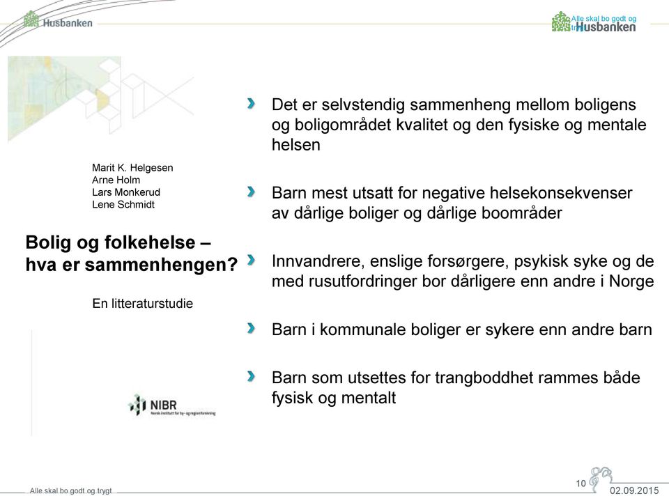 utsatt for negative helsekonsekvenser av dårlige boliger og dårlige boområder Innvandrere, enslige forsørgere, psykisk syke og de med