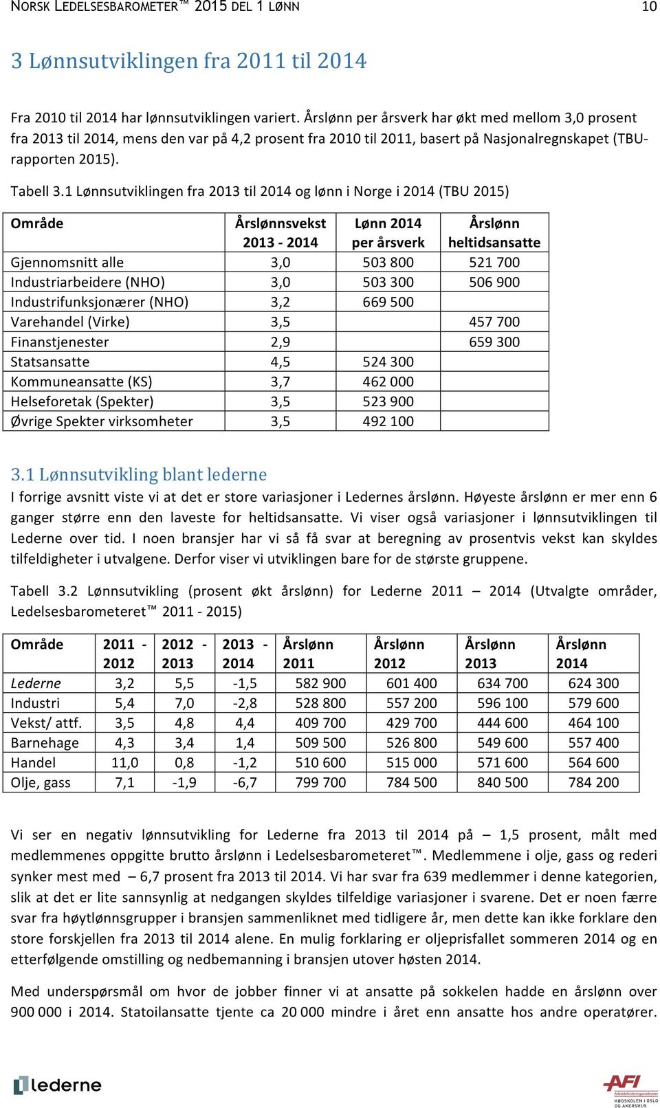 1 Lønnsutviklingen fra 2013 til 2014 og lønn i Norge i 2014 (TBU 2015) Område Årslønnsvekst 2013-2014 Lønn 2014 per årsverk Årslønn heltidsansatte Gjennomsnitt alle 3,0 503 800 521 700