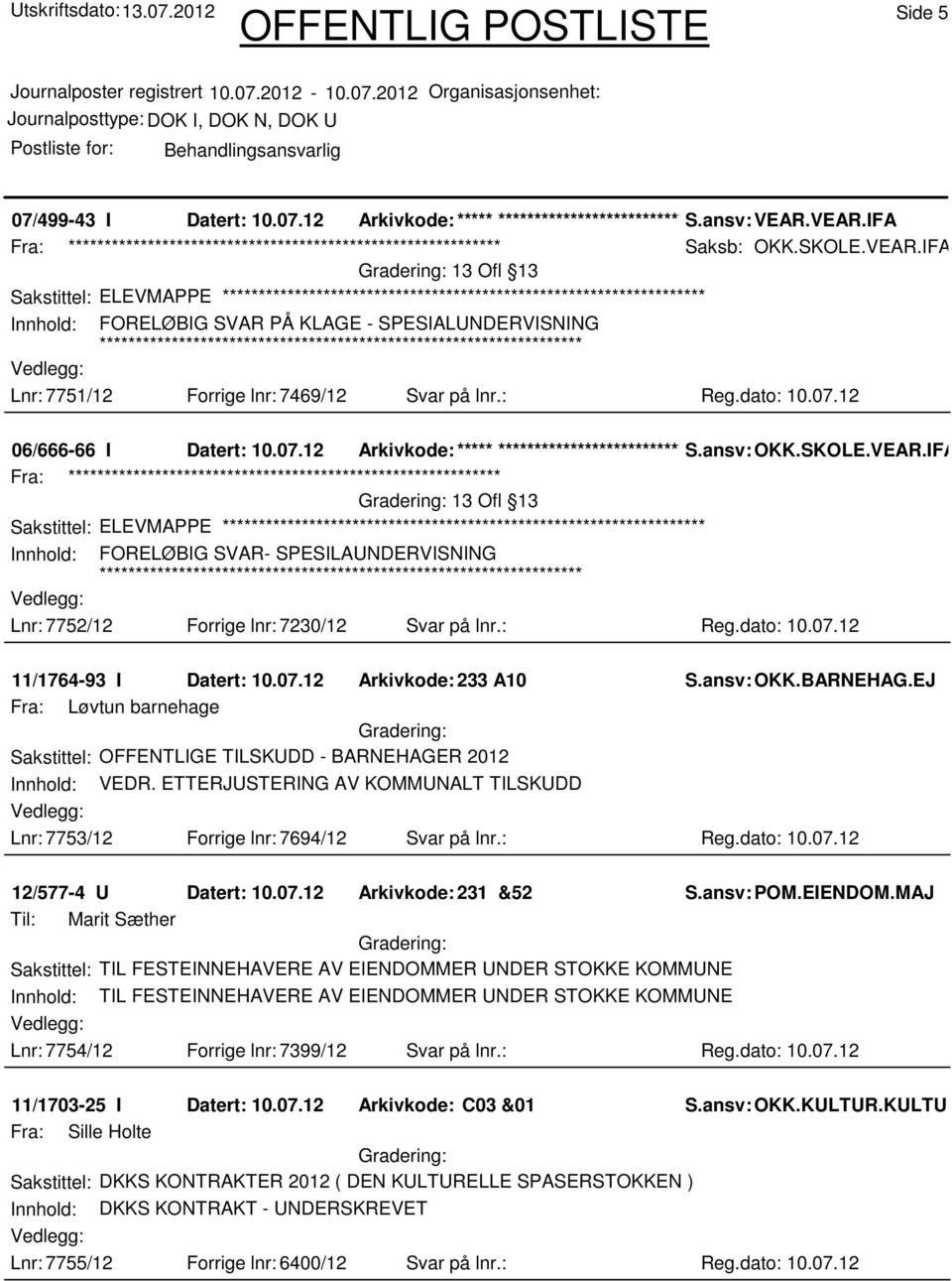 12 06/666-66 I Datert: 10.07.12 Arkivkode:***** ****************************** S.ansv: OKK.SKOLE.VEAR.