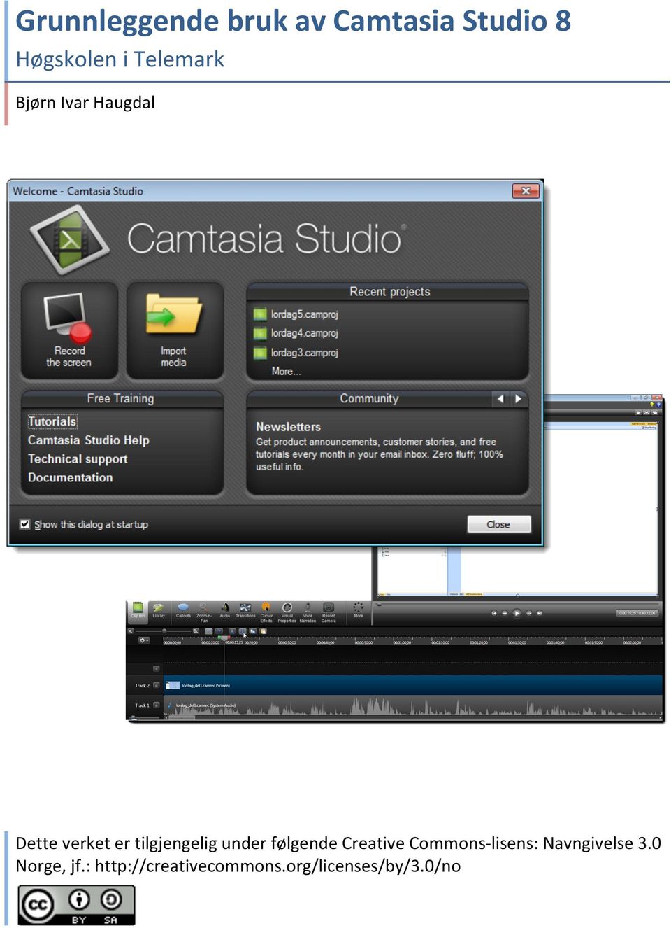 Grunnleggende bruk av Camtasia 8 Bjørn Ivar Haugdal Dette verket er