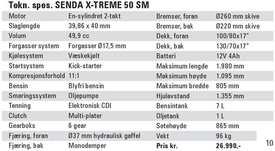 Kick-starter Kompresjonsforhold 11:1 Bensin Blyfri bensin Smøringssystem Oljepumpe Tenning Elektronisk CDI Clutch Multi-plater Gearboks 6 gear Fjæring, foran Ø37 mm