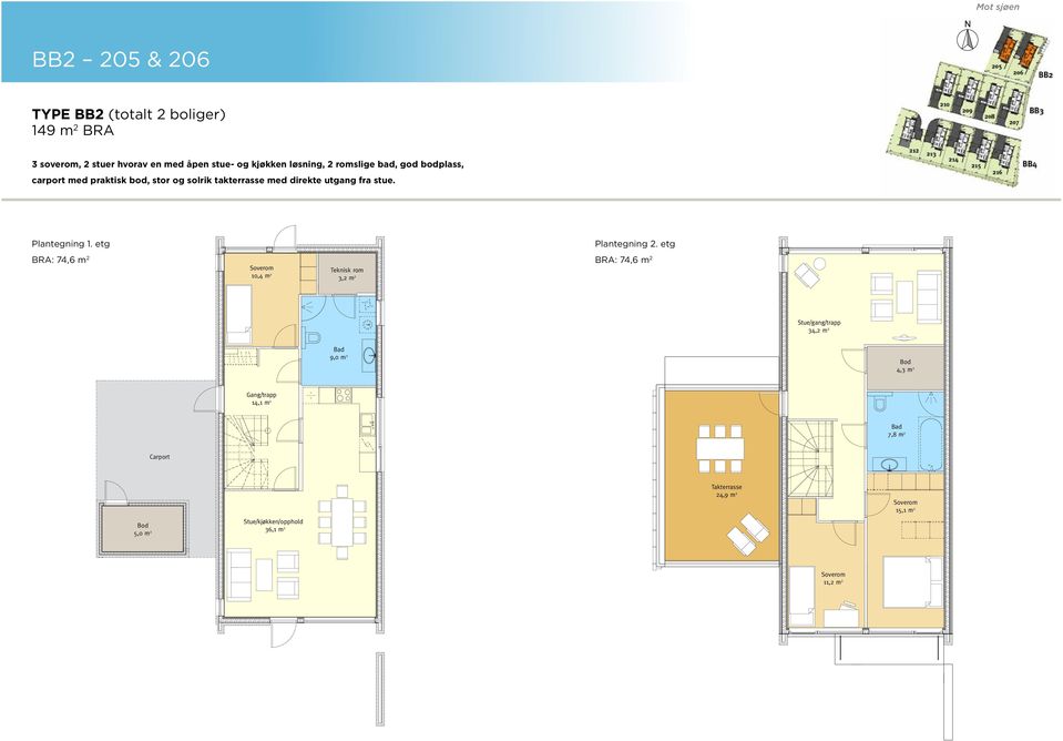 etg Bra: 74,6 m 2 Bra: 74,6 m 2 Plantegning 2.