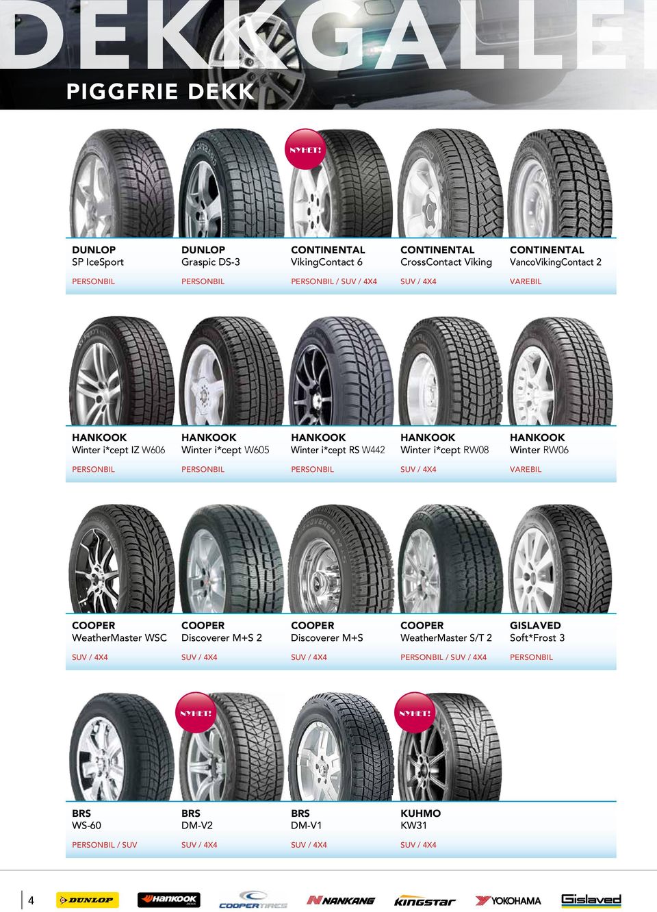 4X4 VAREBIL HANKOOK Winter i*cept IZ W606 HANKOOK Winter i*cept W605 HANKOOK Winter i*cept RS W442 HANKOOK Winter i*cept RW08 HANKOOK Winter RW06 SUV