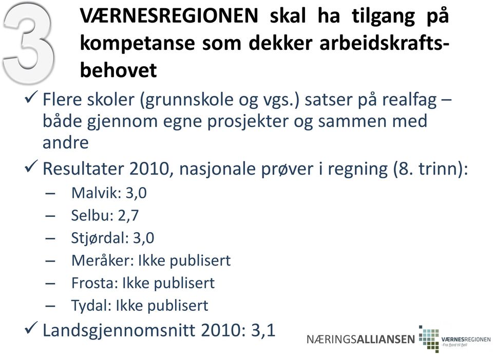 ) satser på realfag både gjennom egne prosjekter og sammen med andre Resultater 2010,