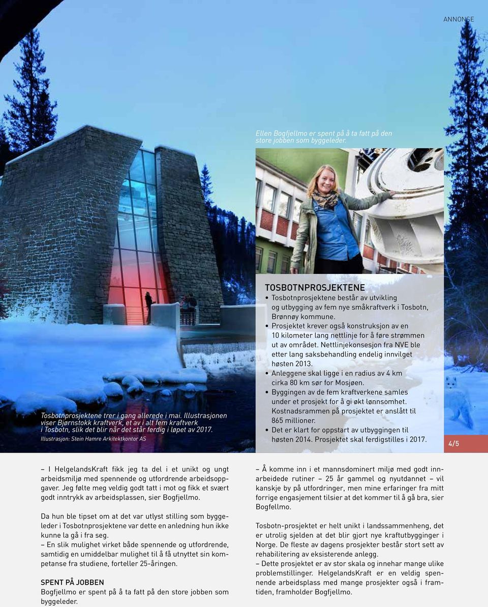 Illustrasjon: Stein Hamre Arkitektkontor AS TOSBOTNPROSJEKTENE Tosbotnprosjektene består av utvikling og utbygging av fem nye småkraftverk i Tosbotn, Brønnøy kommune.