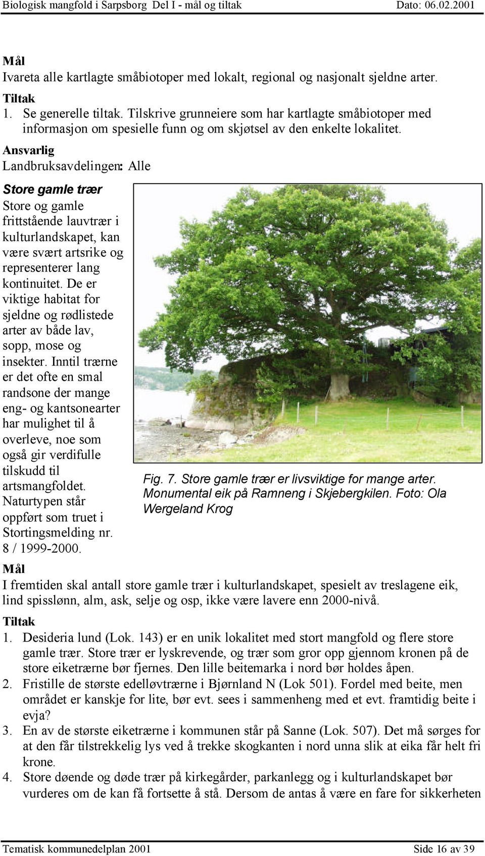 Landbruksavdelingen: Alle Store gamle trær Store og gamle frittstående lauvtrær i kulturlandskapet, kan være svært artsrike og representerer lang kontinuitet.