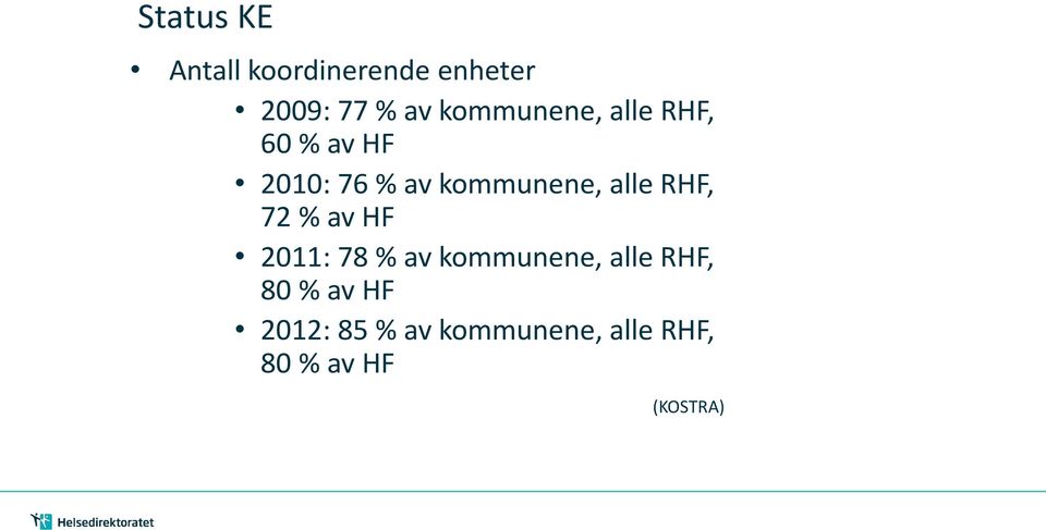 alle RHF, 72 % av HF 2011: 78 % av kommunene, alle RHF,