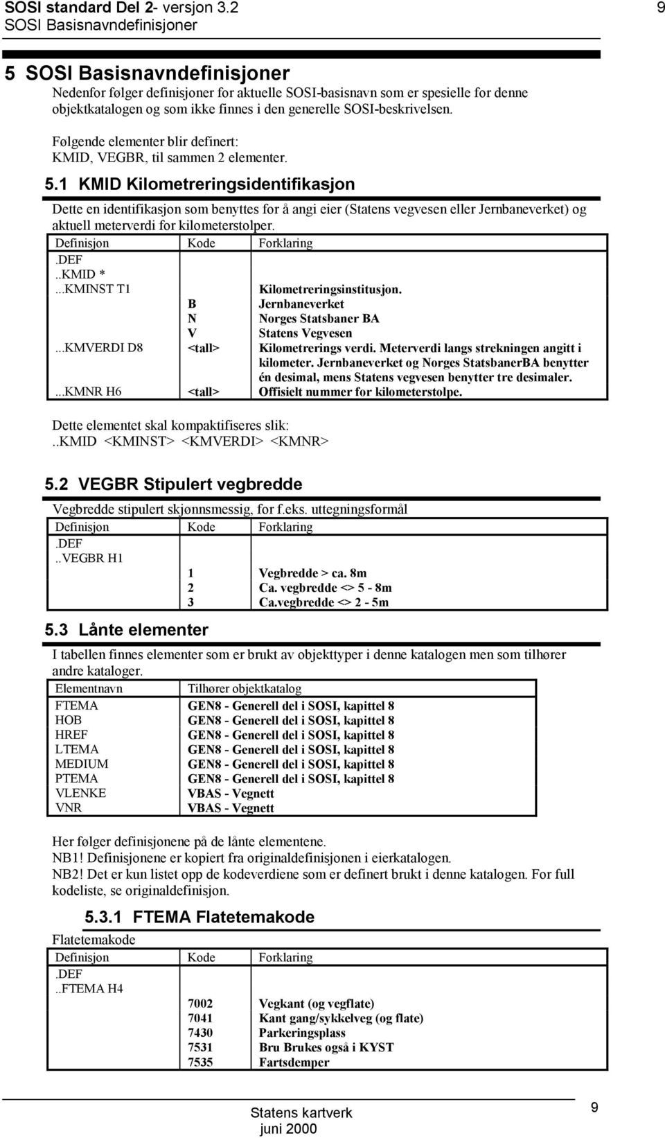 SSI-beskrivelsen. Følgende elementer blir definert: KMID, VEGBR, til sammen 2 elementer. 5.