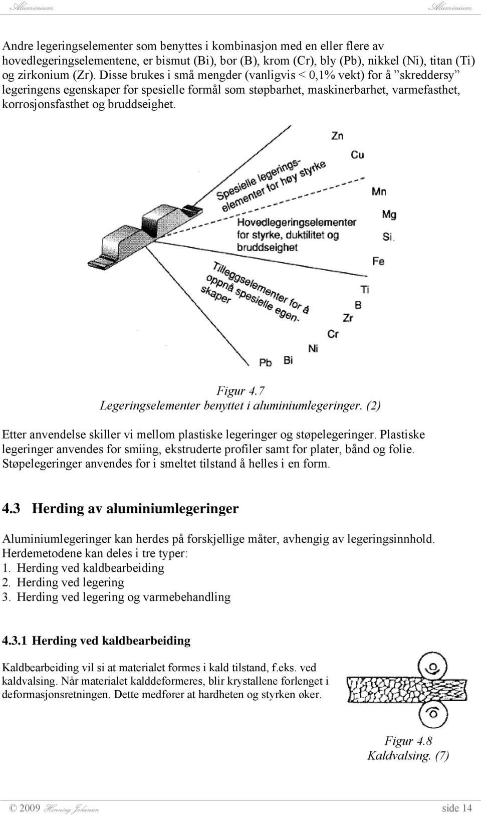 Figur 4.7 Legeringselementer benyttet i aluminiumlegeringer. (2) Etter anvendelse skiller vi mellom plastiske legeringer og støpelegeringer.