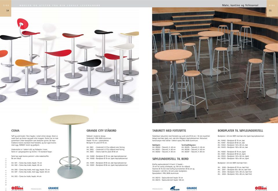 Understellet er i lakkert stål, og fotbøylen i krom. Setet er i polypropylene og leveres i 10 standard farger. Setet kan også leveres polstret i ulike møbelstoffer. Be om tilbud. Art.