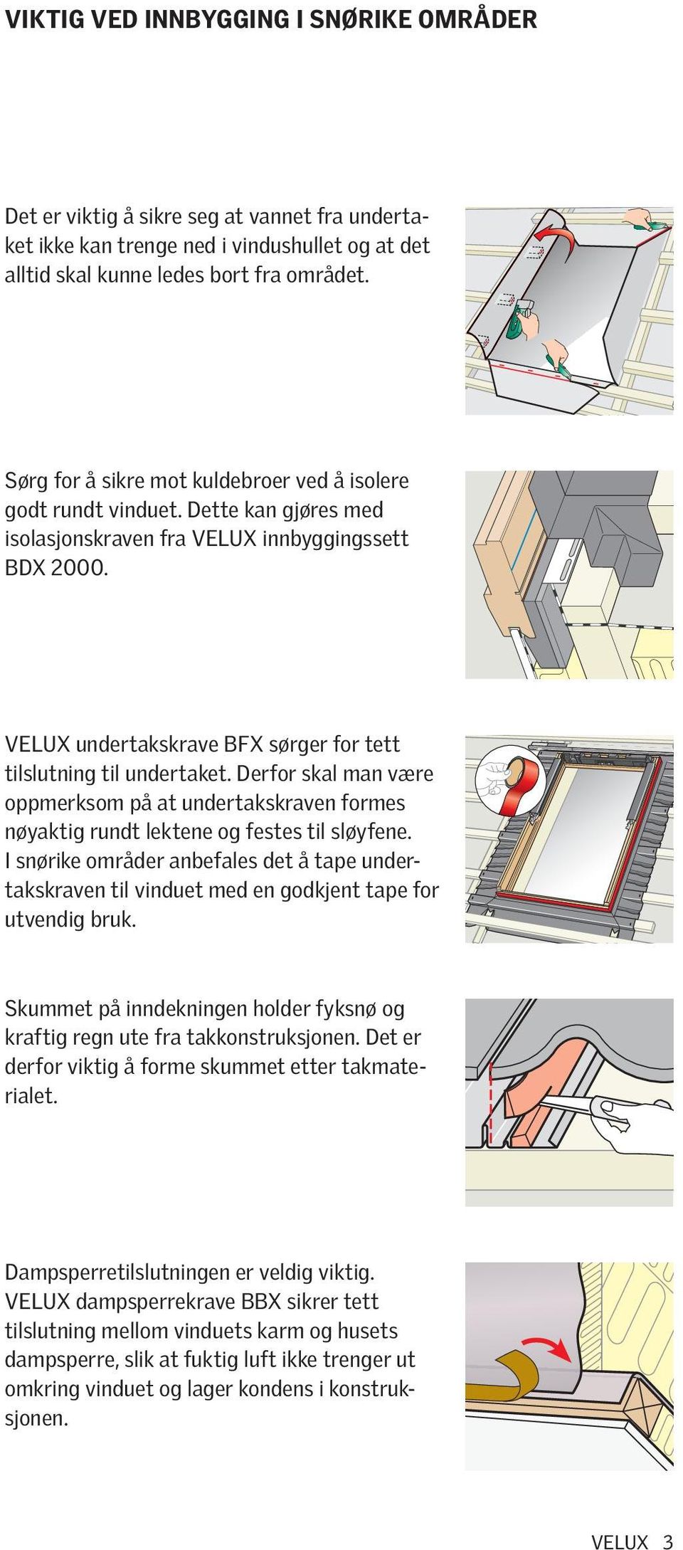 VELUX undertakskrave BFX sørger for tett tilslutning til undertaket. Derfor skal man være oppmerksom på at undertakskraven formes nøyaktig rundt lektene og festes til sløyfene.