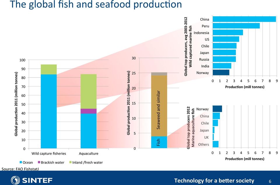 on 2011 (million tonnes) 30 25 20 15 10 5 0 Fish Seaweed and similar Global top producers, avg 2003-2012 Wild captured marine fish Global top producers