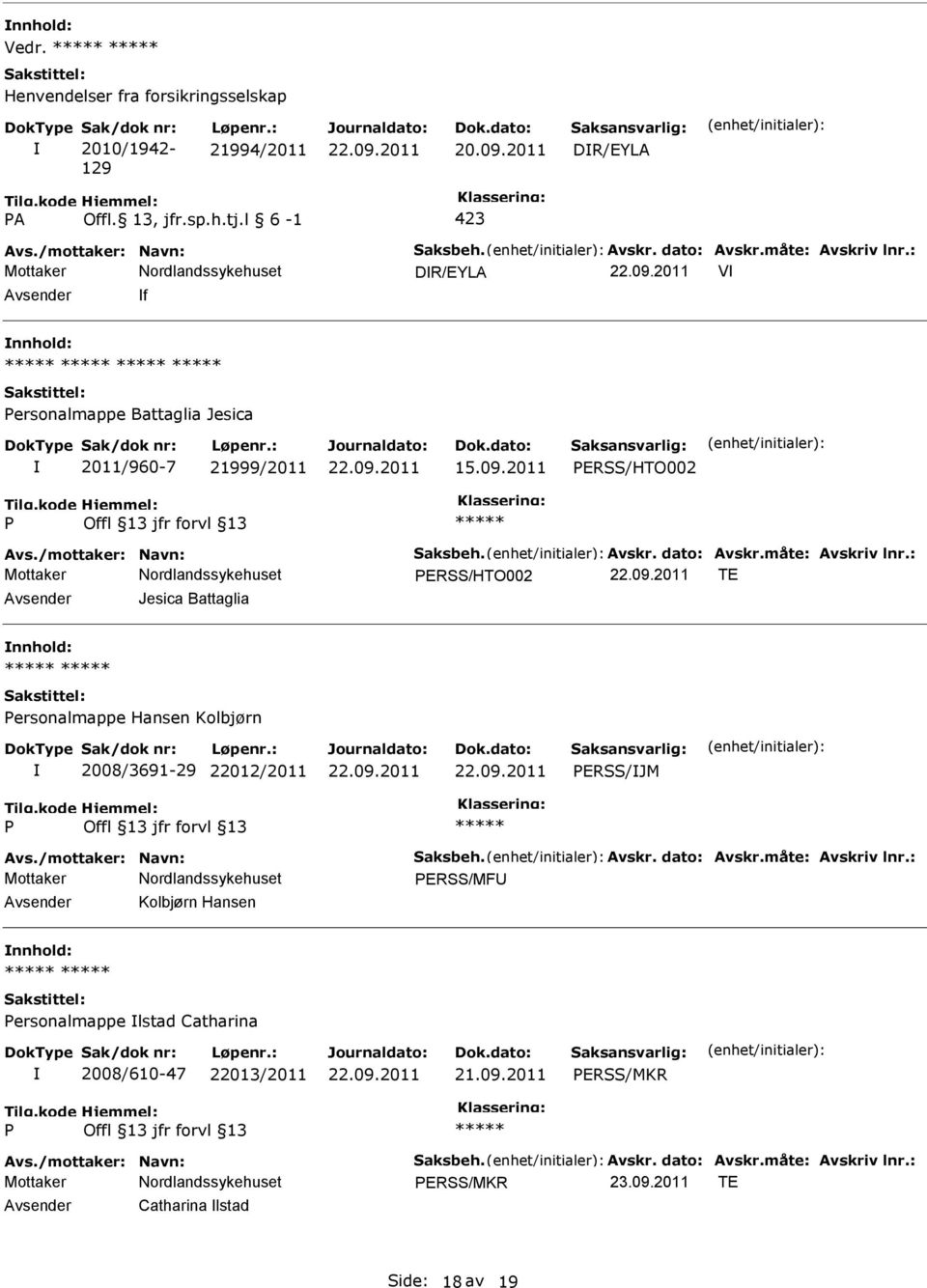 /mottaker: Navn: Saksbeh. Avskr. dato: Avskr.måte: Avskriv lnr.: ERSS/MF Kolbjørn Hansen ersonalmappe lstad Catharina 2008/610-47 22013/2011 21.09.2011 ERSS/MKR Avs.