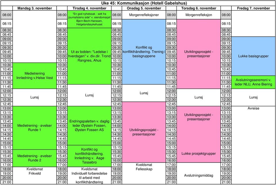 09:45 konflikthåndtering. Trening i 09:45 Utviklingsprosjekt - 09:45 10:00 10:00 hverdagen" v. div.dir.