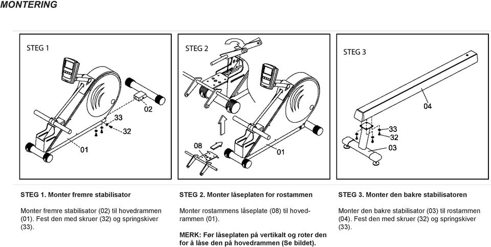 Monter låseplaten for rostammen Monter rostammens låseplate (08) til hovedrammen (01).