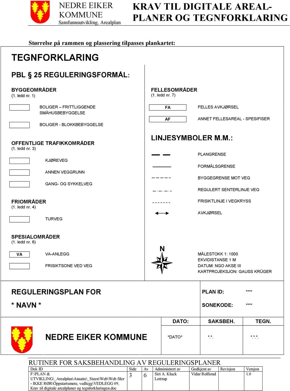 ledd nr. 4) KJØREVEG ANNEN VEGGRUNN GANG- OG SYKKELVEG TURVEG LINJESYMBOLER M.M.: PLANGRENSE FORMÅLSGRENSE BYGGEGRENSE MOT VEG REGULERT SENTERLINJE VEG FRISIKTLINJE I VEGKRYSS AVKJØRSEL SPESIALOMRÅDER (1.