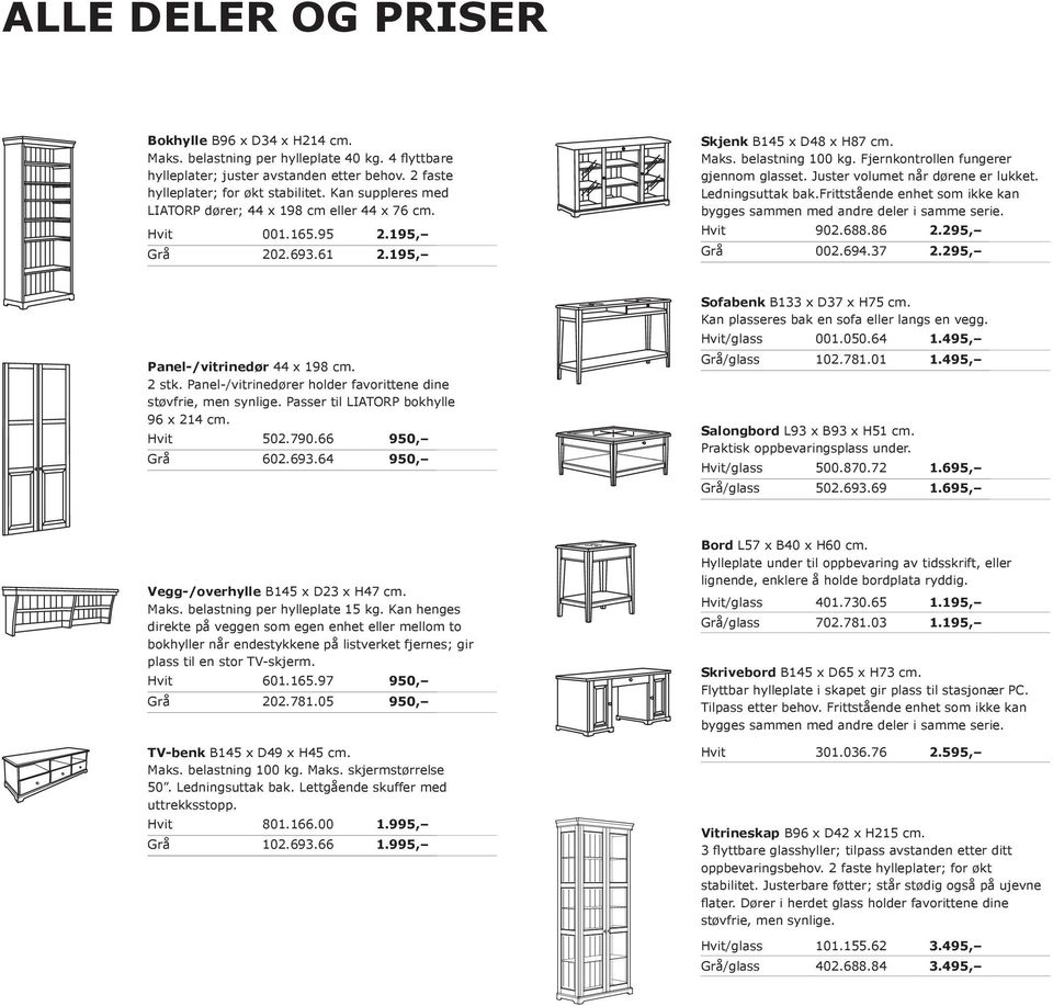 Fjernkontrollen fungerer gjennom glasset. Juster volumet når dørene er lukket. Ledningsuttak bak.frittstående enhet som ikke kan bygges sammen med andre deler i samme serie. Hvit 902.688.86 2.