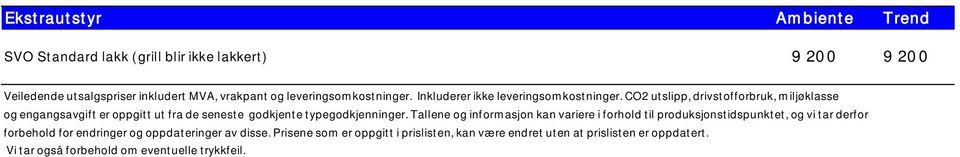 CO2 utslipp, drivstofforbruk, miljøklasse og engangsavgift er oppgitt ut fra de seneste godkjente typegodkjenninger.