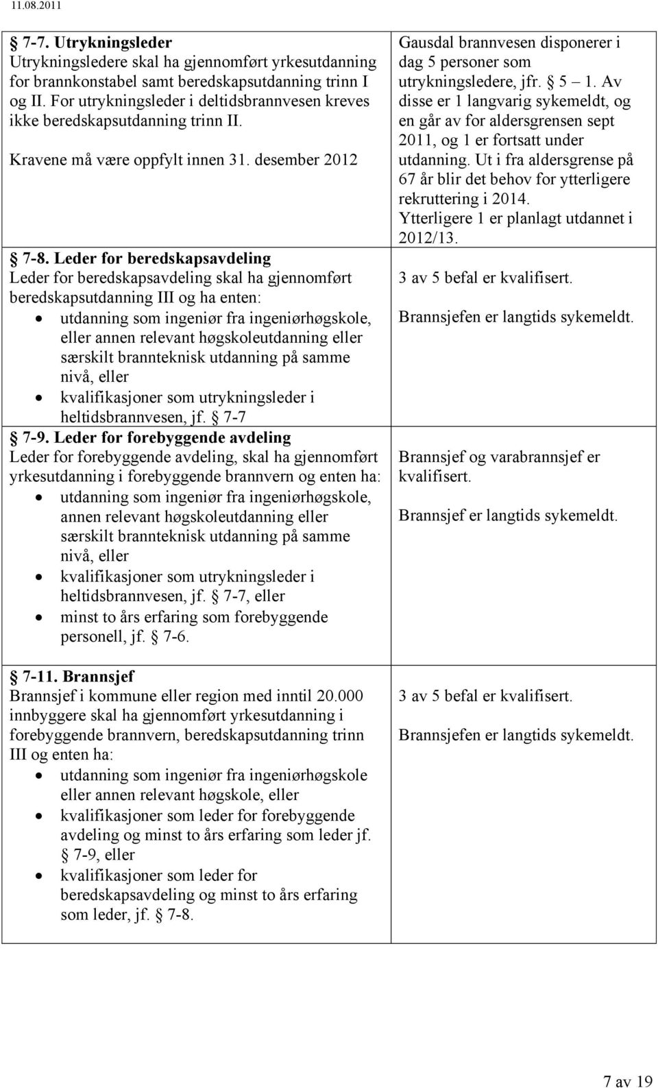 Leder for beredskapsavdeling Leder for beredskapsavdeling skal ha gjennomført beredskapsutdanning III og ha enten: utdanning som ingeniør fra ingeniørhøgskole, eller annen relevant høgskoleutdanning