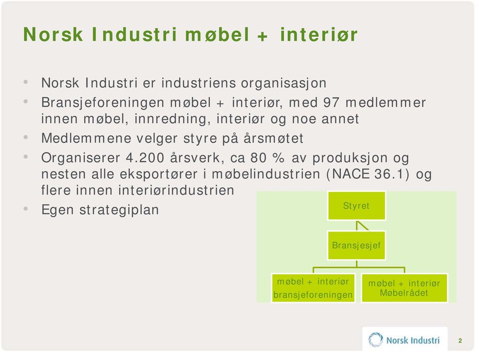 4.200 årsverk, ca 80 % av produksjon og nesten alle eksportører i møbelindustrien (NACE 36.