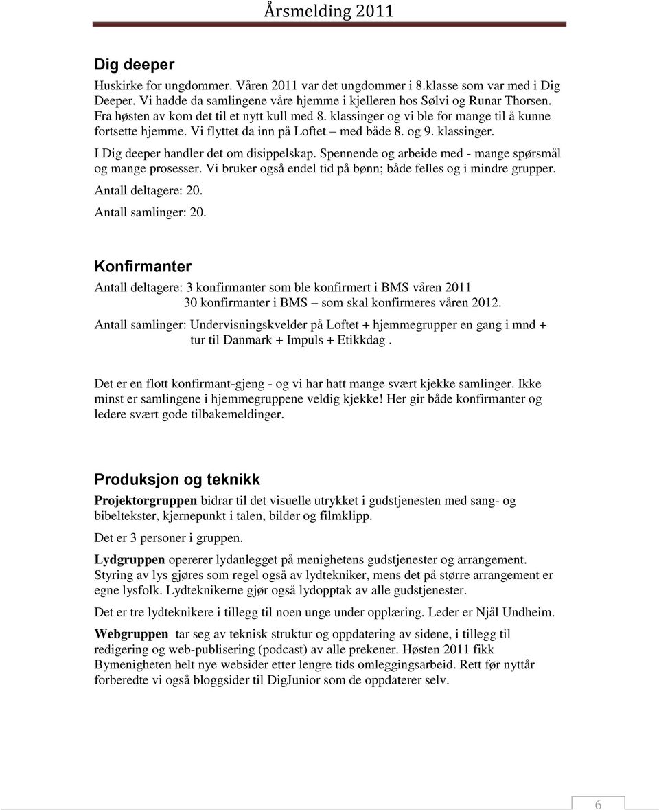 Spennende og arbeide med - mange spørsmål og mange prosesser. Vi bruker også endel tid på bønn; både felles og i mindre grupper. Antall deltagere: 20. Antall samlinger: 20.