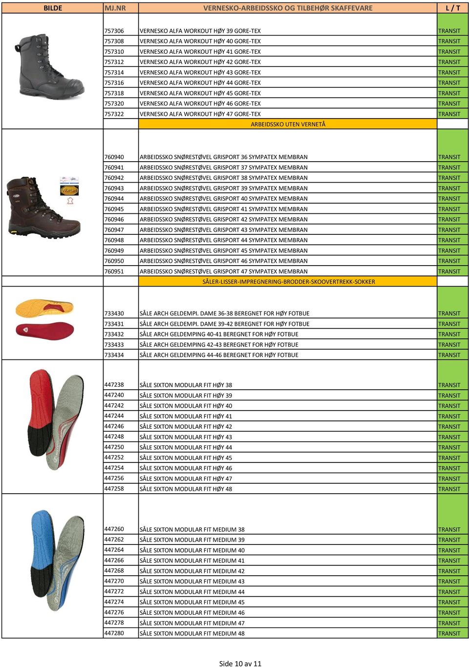 WORKOUT HØY 46 GORE-TEX TRANSIT 757322 VERNESKO ALFA WORKOUT HØY 47 GORE-TEX TRANSIT ARBEIDSSKO UTEN VERNETÅ 760940 ARBEIDSSKO SNØRESTØVEL GRISPORT 36 SYMPATEX MEMBRAN TRANSIT 760941 ARBEIDSSKO