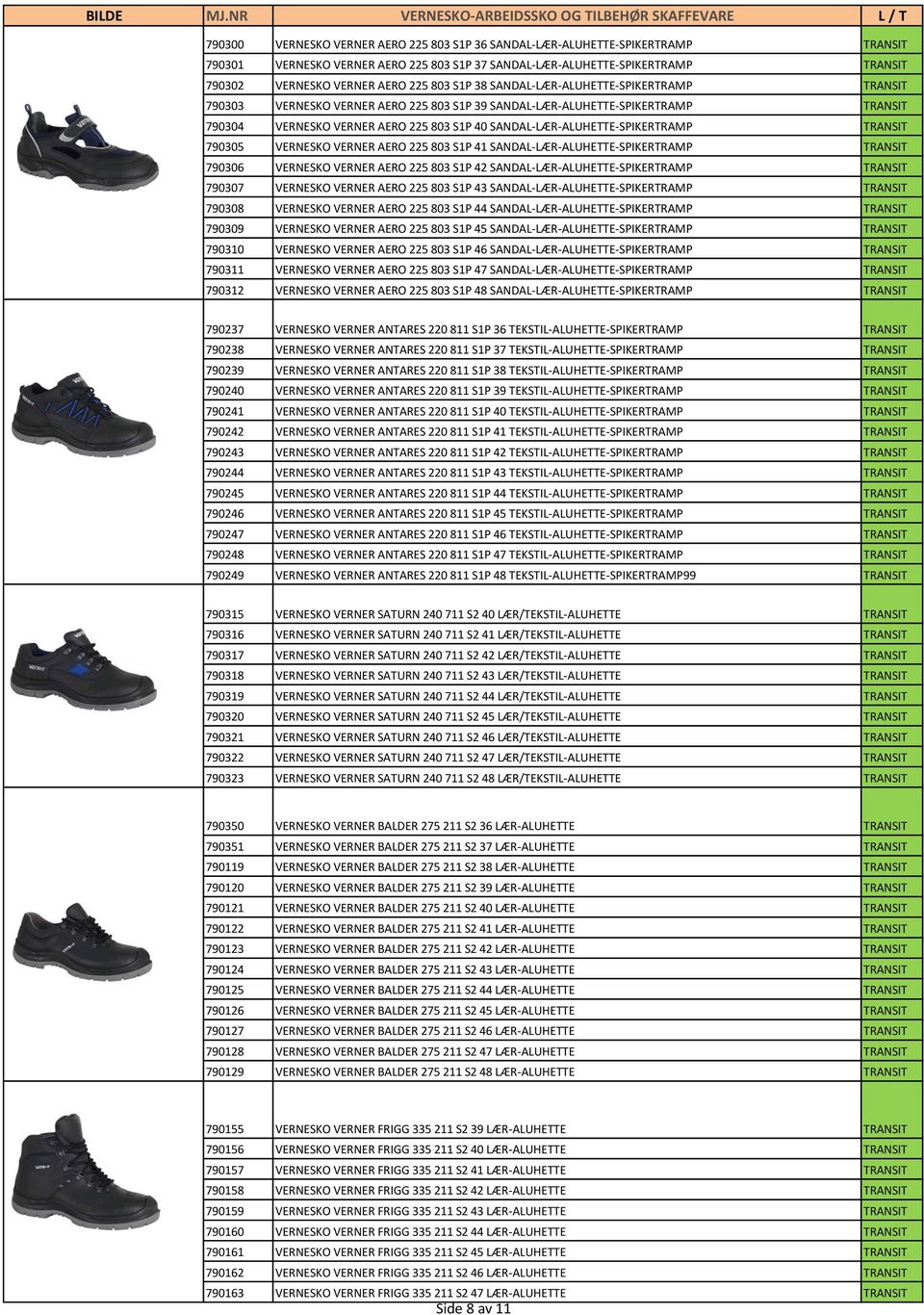 SANDAL-LÆR-ALUHETTE-SPIKERTRAMP TRANSIT 790305 VERNESKO VERNER AERO 225 803 S1P 41 SANDAL-LÆR-ALUHETTE-SPIKERTRAMP TRANSIT 790306 VERNESKO VERNER AERO 225 803 S1P 42 SANDAL-LÆR-ALUHETTE-SPIKERTRAMP