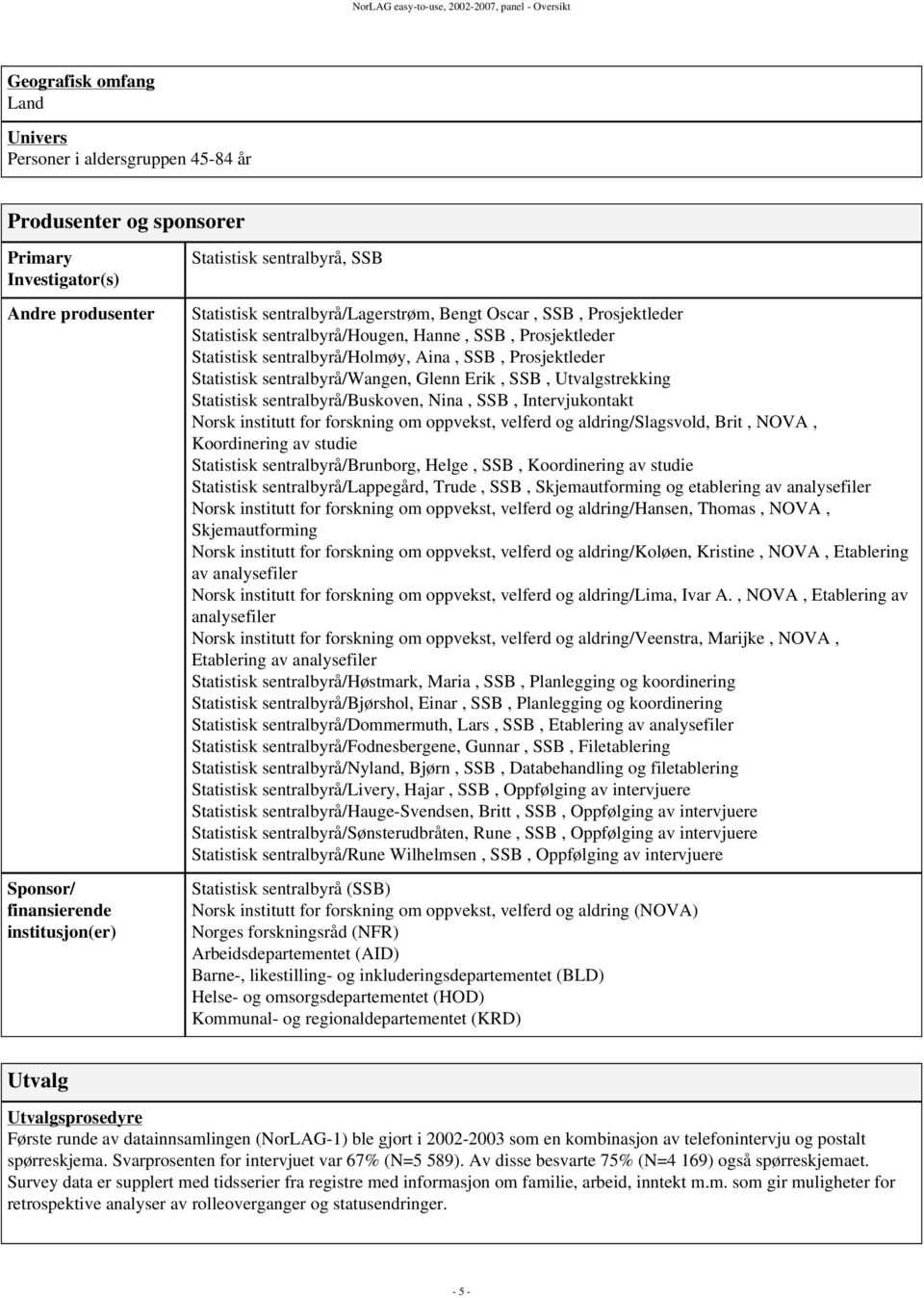 sentralbyrå/holmøy, Aina, SSB, Prosjektleder Statistisk sentralbyrå/wangen, Glenn Erik, SSB, Utvalgstrekking Statistisk sentralbyrå/buskoven, Nina, SSB, Intervjukontakt Norsk institutt for forskning