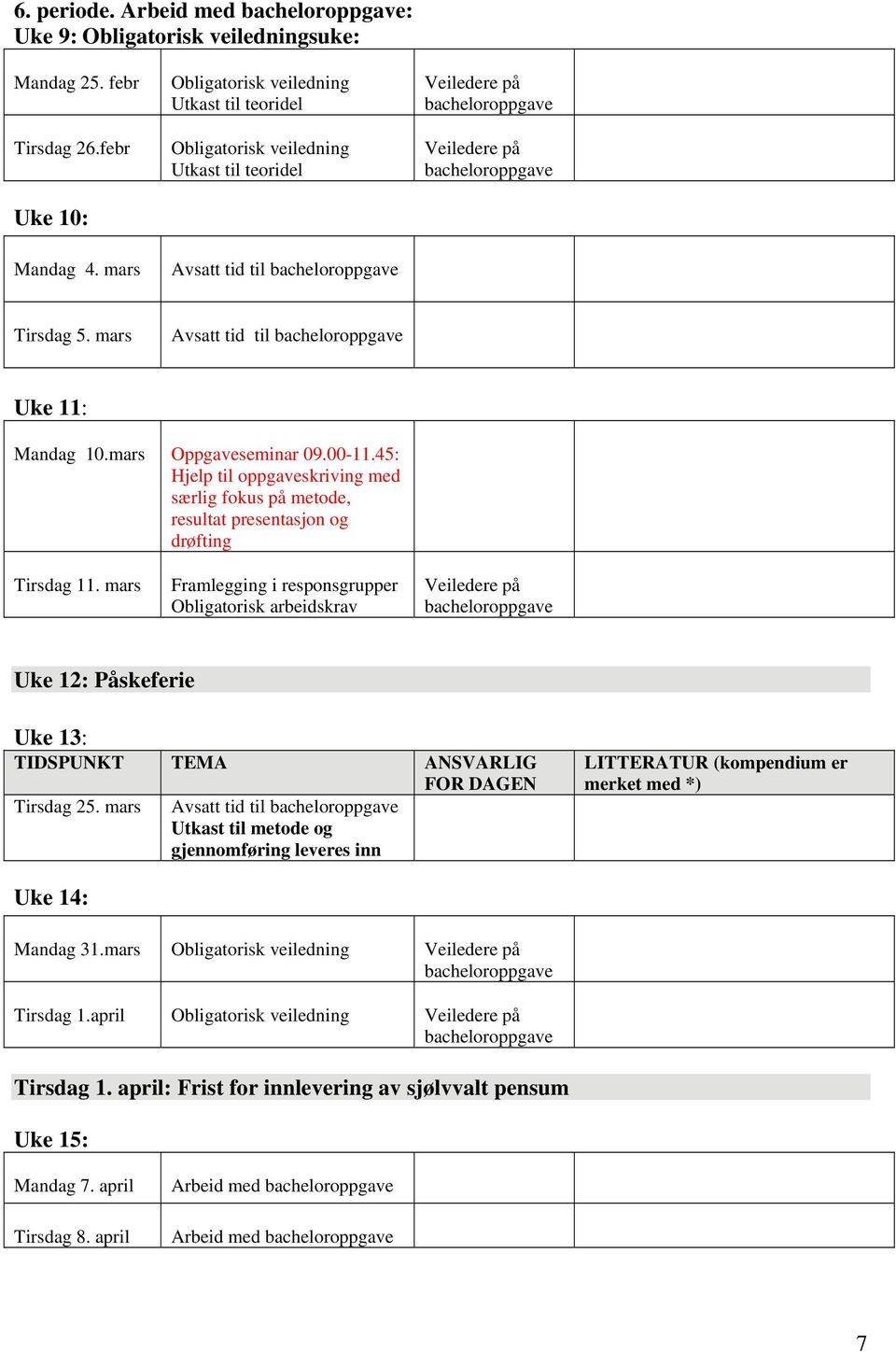 mars Oppgaveseminar 09.00-11.45: Hjelp til oppgaveskriving med særlig fokus på metode, resultat presentasjon og drøfting Tirsdag 11.