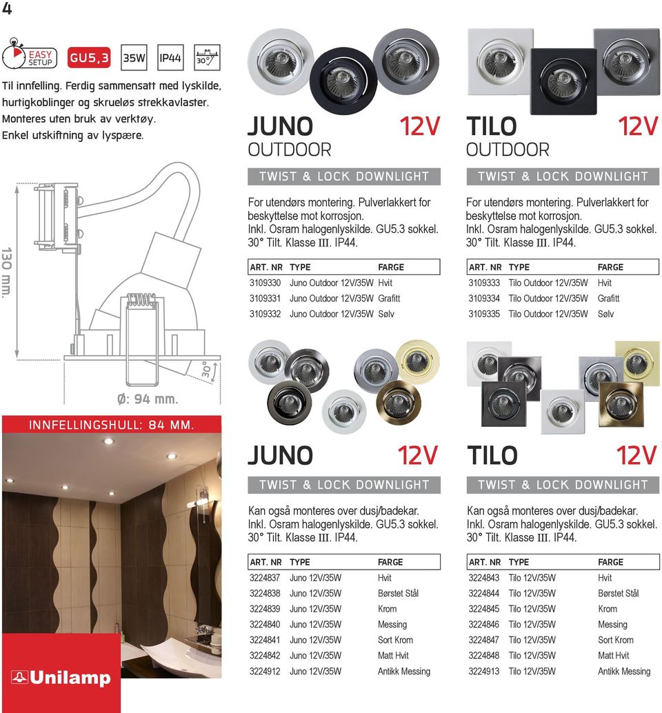 Osram halogenlyskilde. GU5.3 sokkel. 30 Tilt. Klasse 3. IP44.