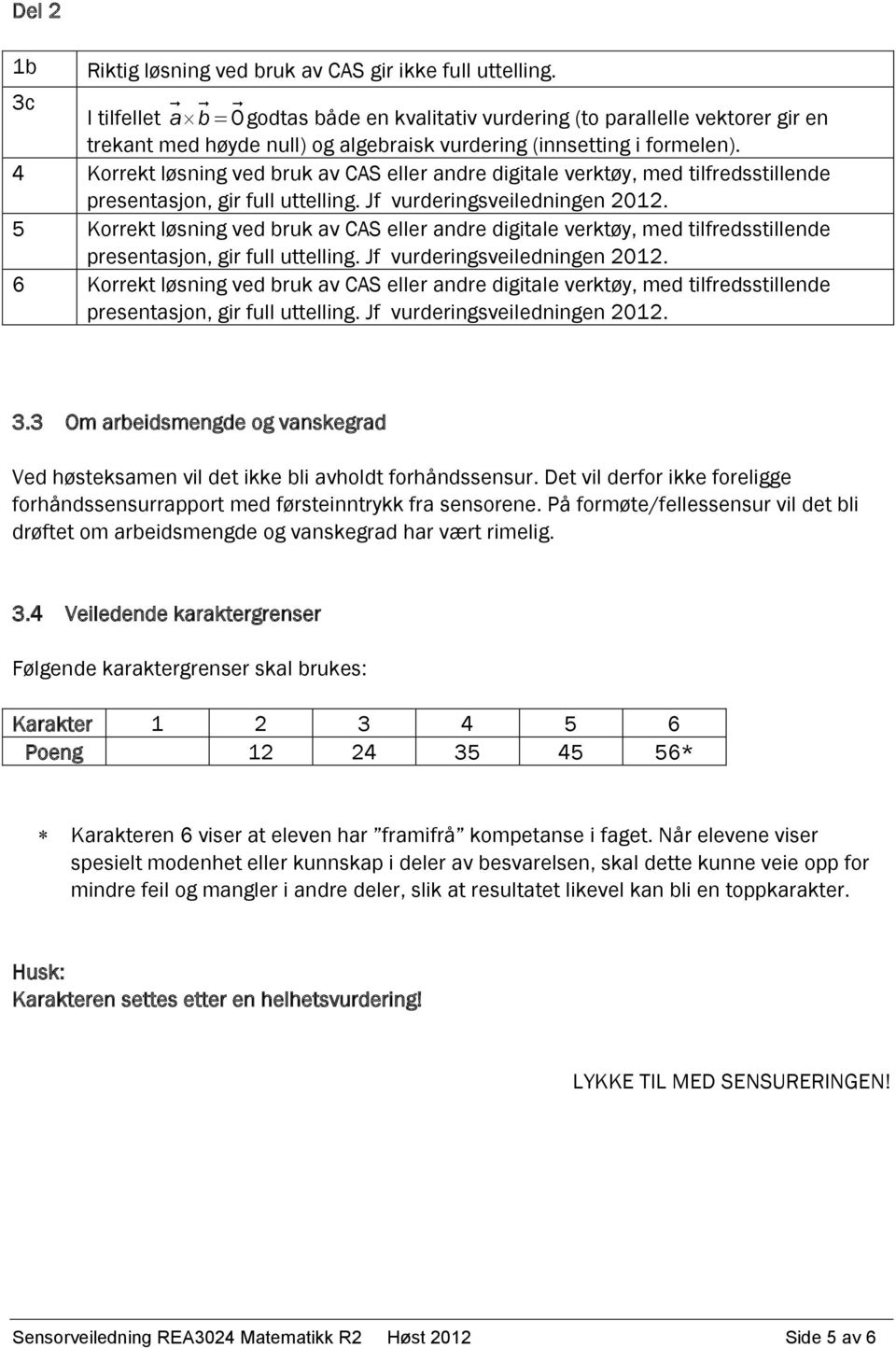 4 Korrekt løsning ved bruk av CAS eller andre digitale verktøy, med tilfredsstillende presentasjon, gir full uttelling. Jf vurderingsveiledningen 2012.