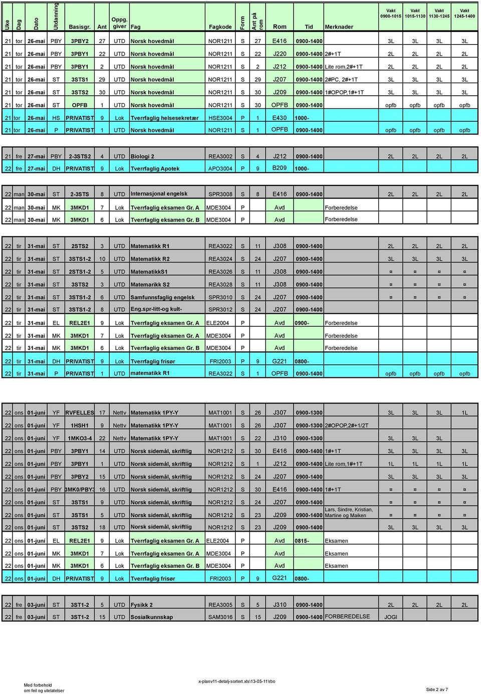 UTD Norsk hovedmål NOR1211 S 30 J209 0900-1400 1#OPOP,1#+1T 3L 3L 3L 3L 21 tor 26-mai ST OPFB 1 UTD Norsk hovedmål NOR1211 S 30 OPFB 0900-1400 opfb opfb opfb opfb 21 tor 26-mai HS PRIVATIST 9 Lok