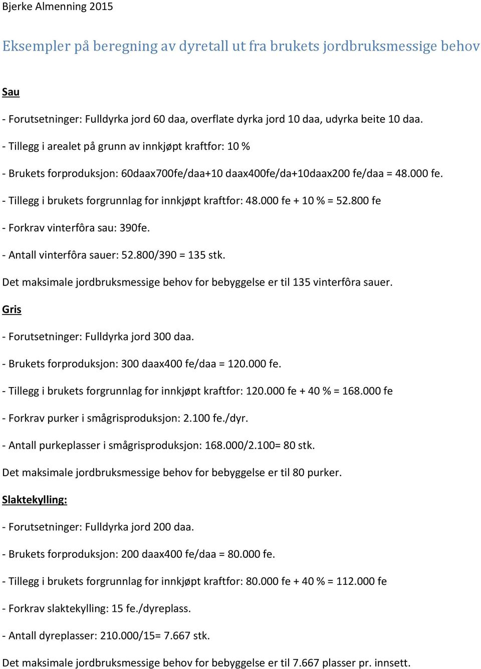 - Tillegg i brukets forgrunnlag for innkjøpt kraftfor: 48.000 fe + 10 % = 52.800 fe - Forkrav vinterfôra sau: 390fe. - Antall vinterfôra sauer: 52.800/390 = 135 stk.