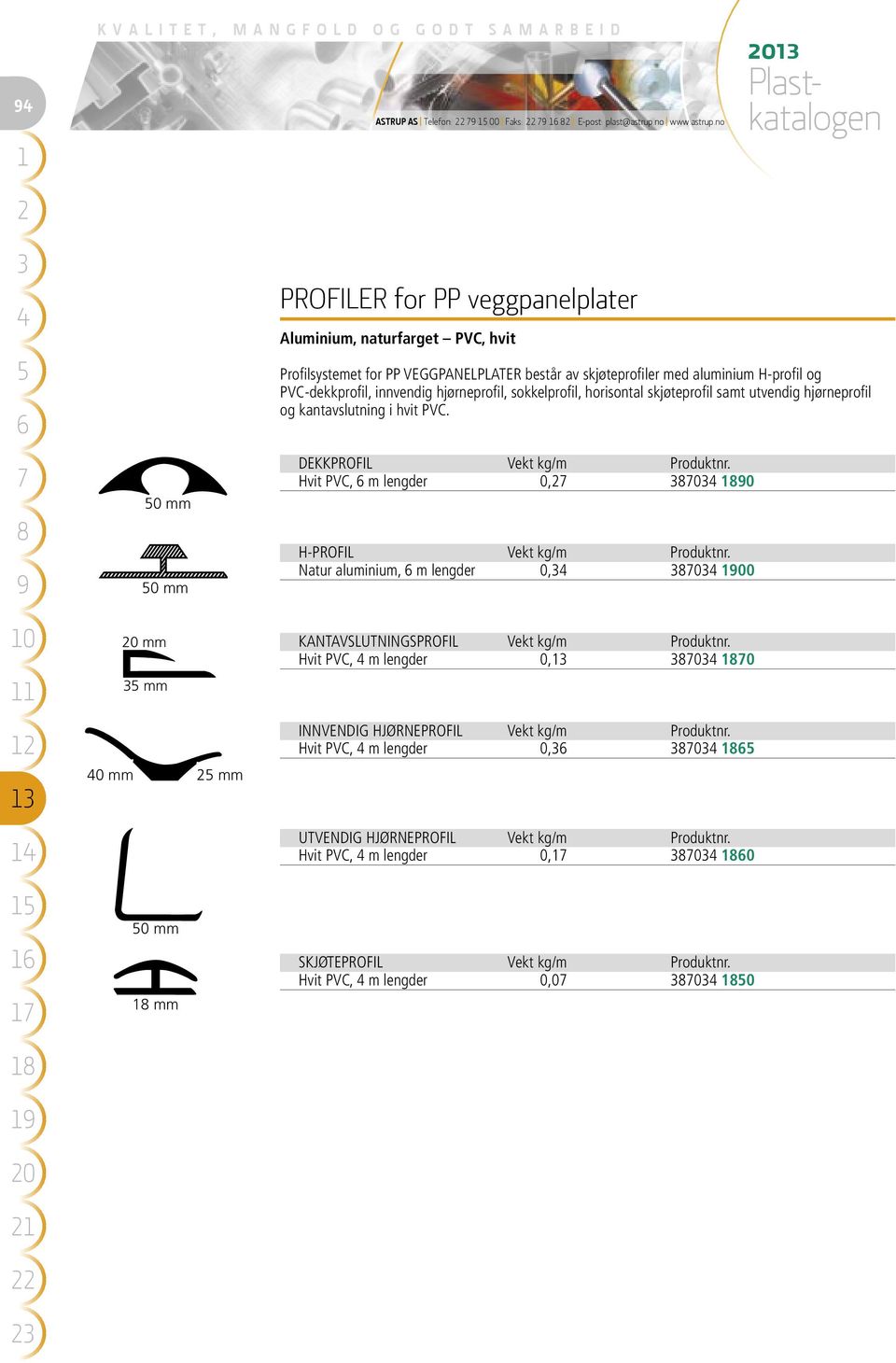 no 0 0 0 mm 0 mm 0 mm mm 0 mm mm 0 mm mm PROFILER for PP veggpanelplater luminium, naturfarget PVC, hvit Profilsystemet for PP VEGGPNELPLTER består av skjøteprofiler med aluminium H-profil og