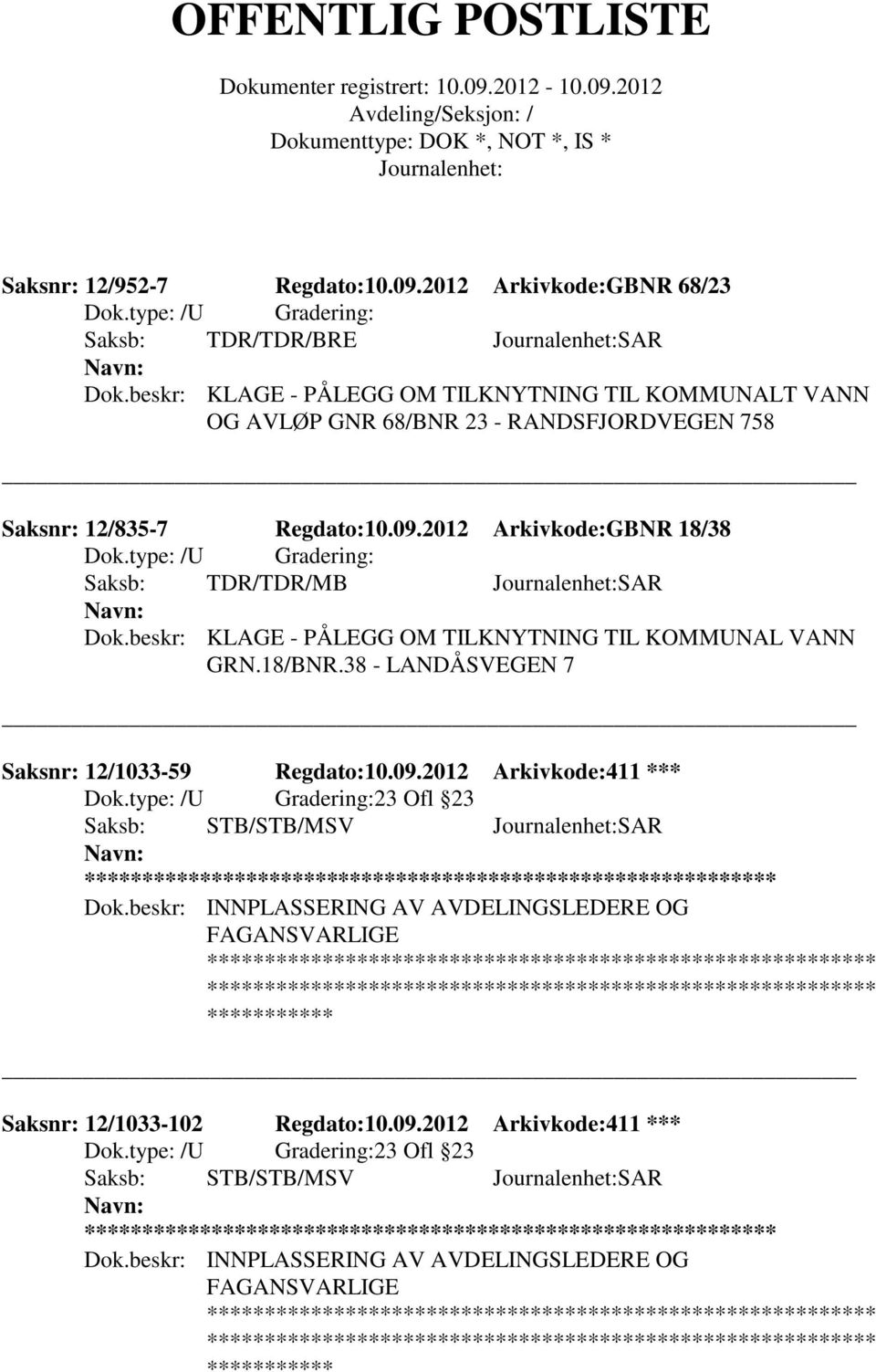 2012 Arkivkode:411 *** 23 Ofl 23 Saksb: STB/STB/MSV SAR ** Dok.