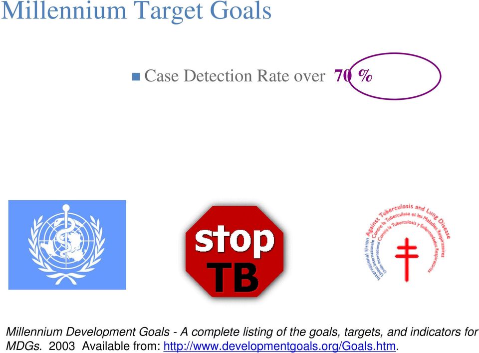 the goals, targets, and indicators for MDGs.